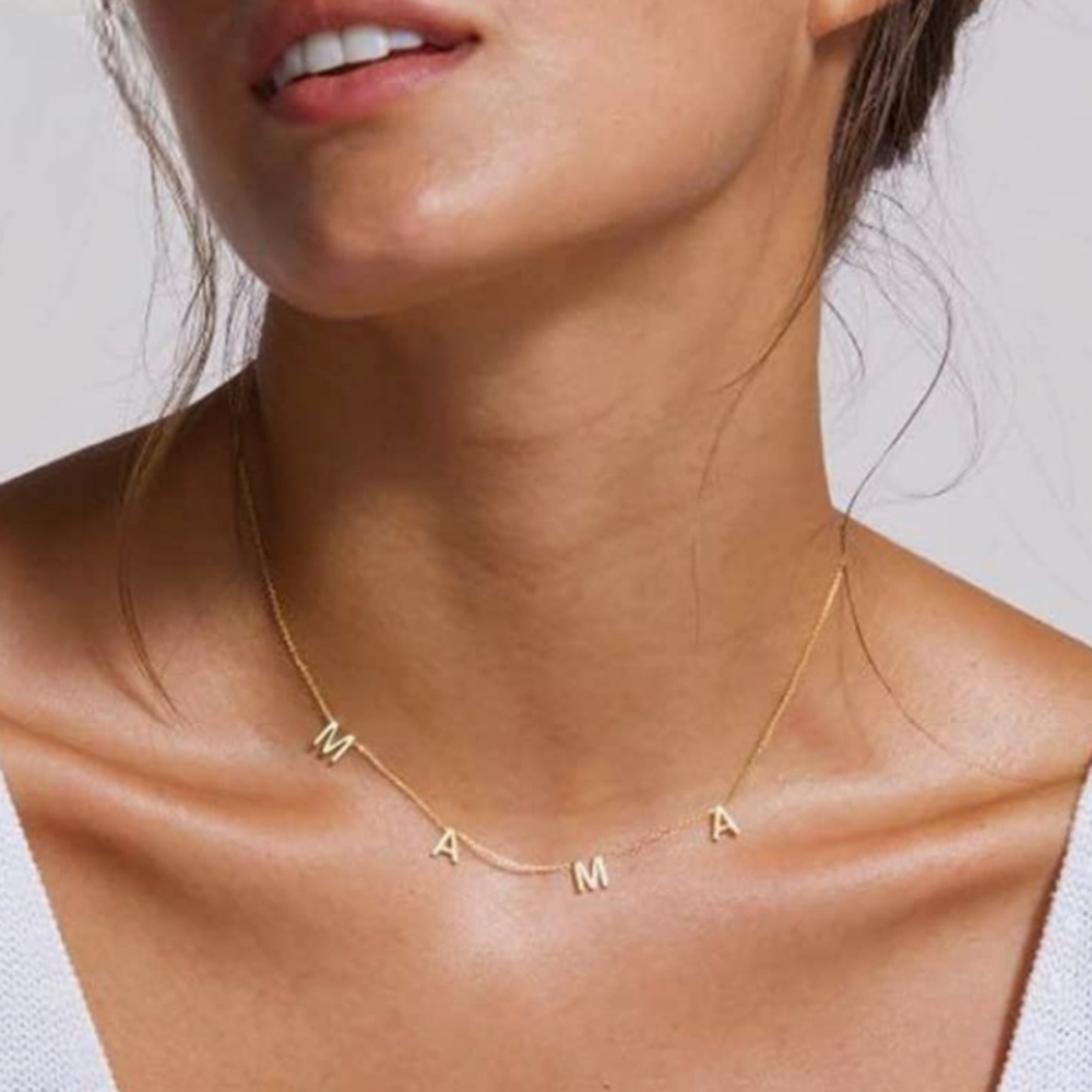 14K GOLD MAMA LETTER NECKLACE CHARM